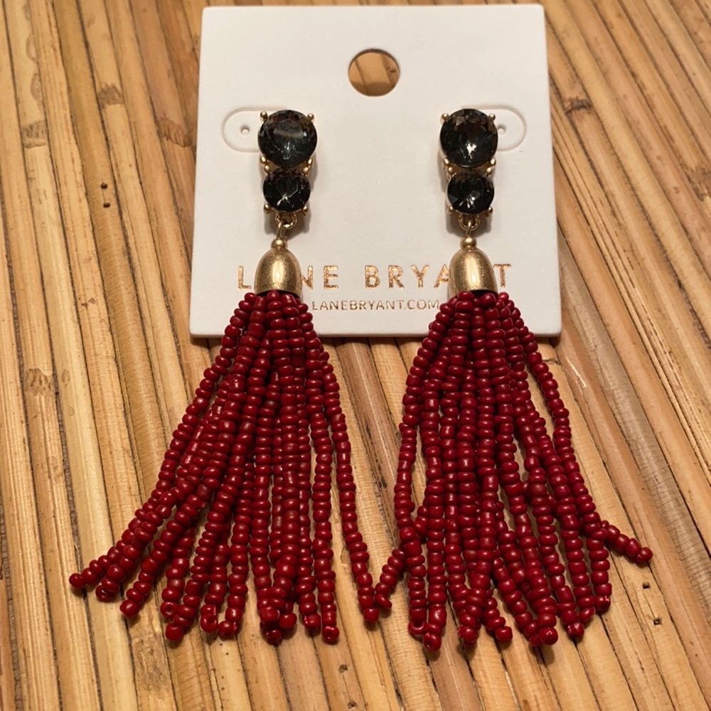 Red black seed bead dangle earrings NWT boho game day casual cute earrings